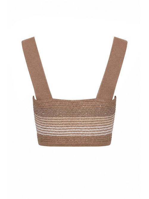 Top in maglia di viscosa e lurex con paillettes Mocha D. Exterior | 620756MOCH